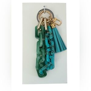 Green and Blue Chain Keychain with Tassel